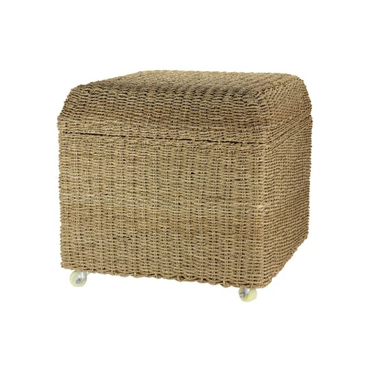 Household Essentials 18" Seagrass Rolling Wicker Storage Ottoman